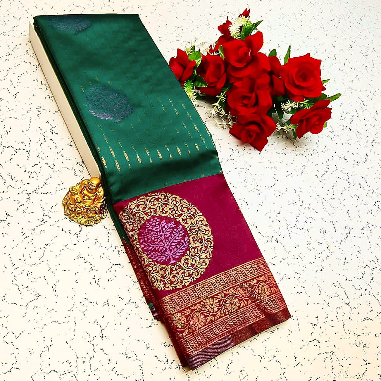 Green Gold and Red Kanchipuram Soft silk saree