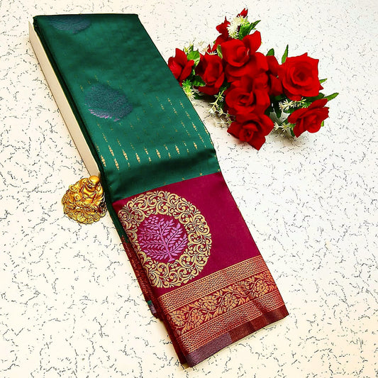 Green Gold and Red Kanchipuram Soft silk saree