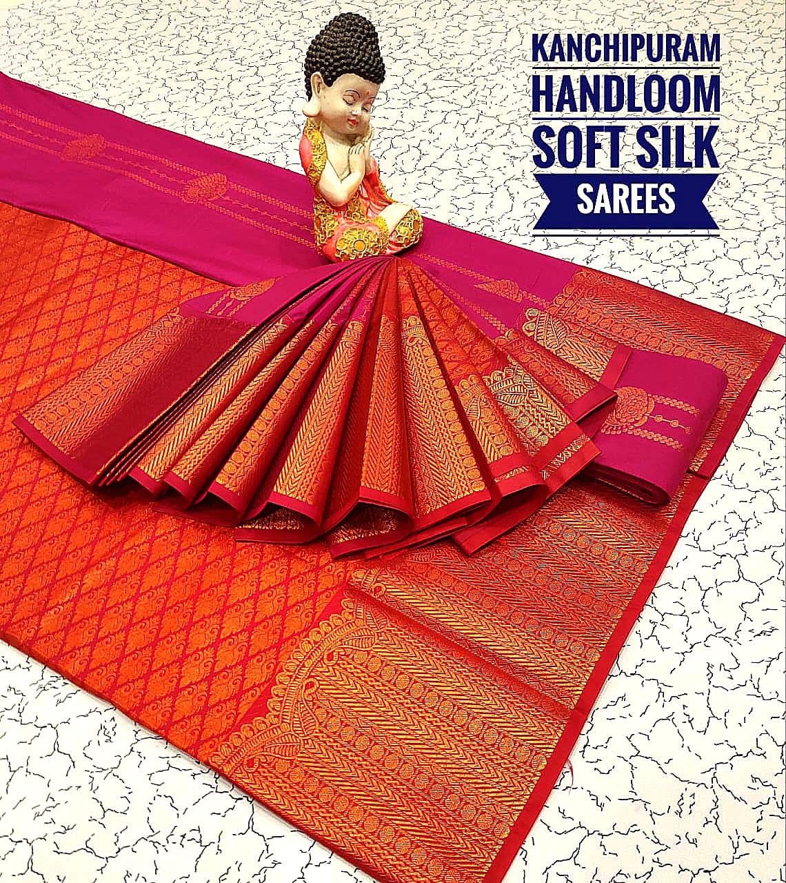 Orange & Pink & copper Kanchipuram Handloom soft silk sarees
