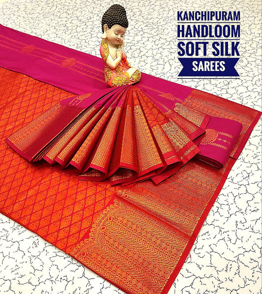 Orange & Pink & copper Kanchipuram Handloom soft silk sarees