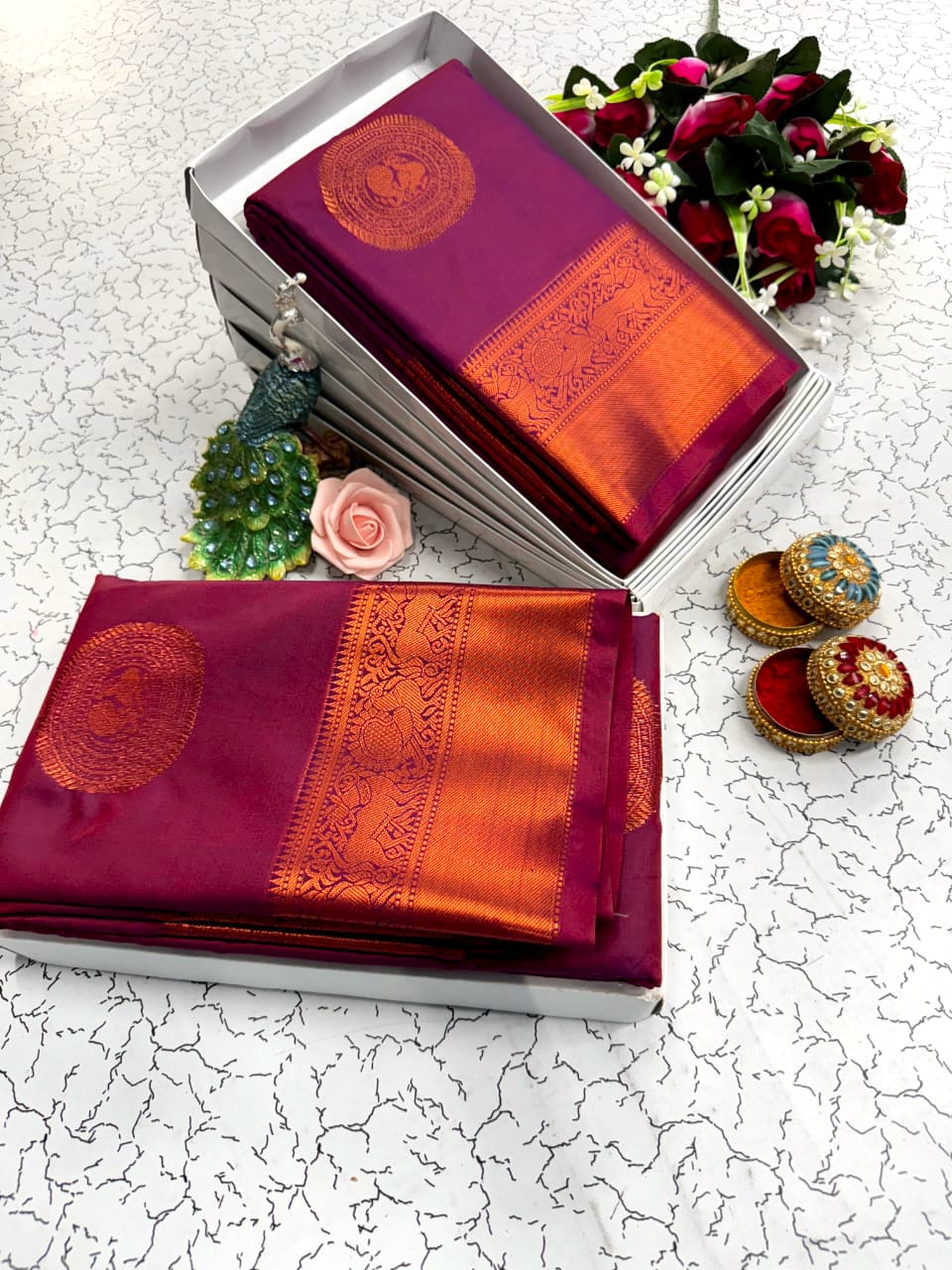 Kumkum & bronze Kanchipuram soft silk
