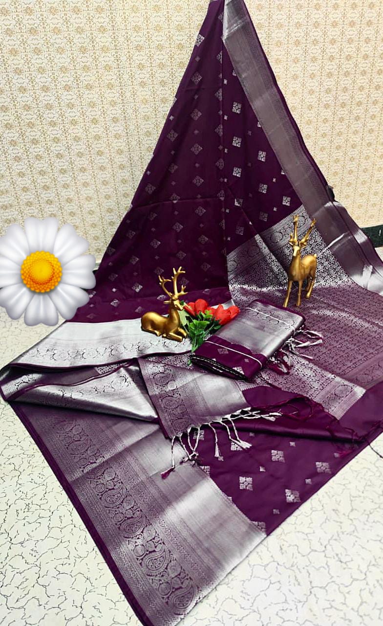 Grape & Silver Kanchipuram Soft Silk