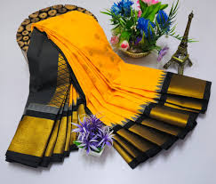 Yellow & Black Soft Cotton Saree